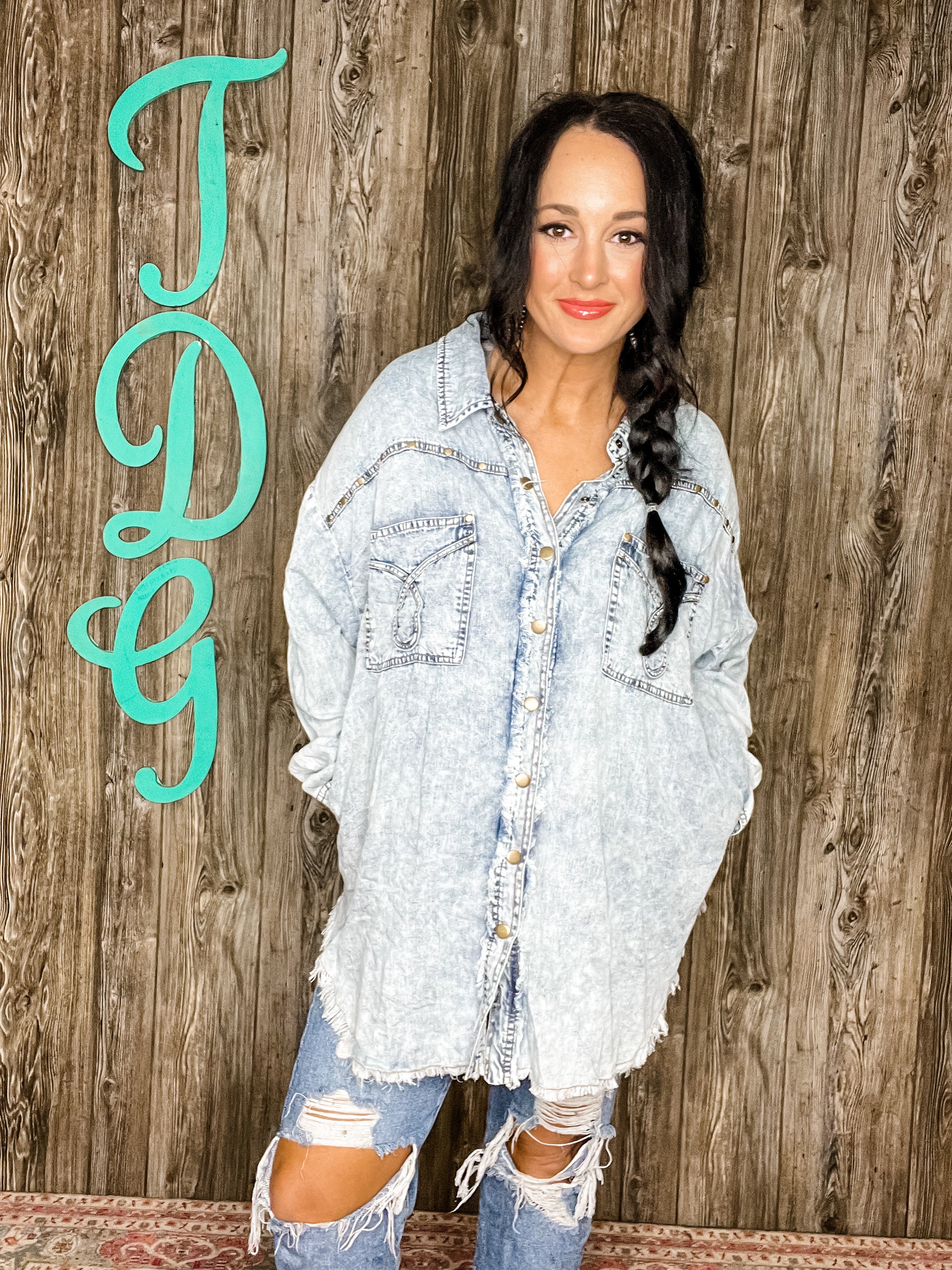 90s Country denim fringe button up